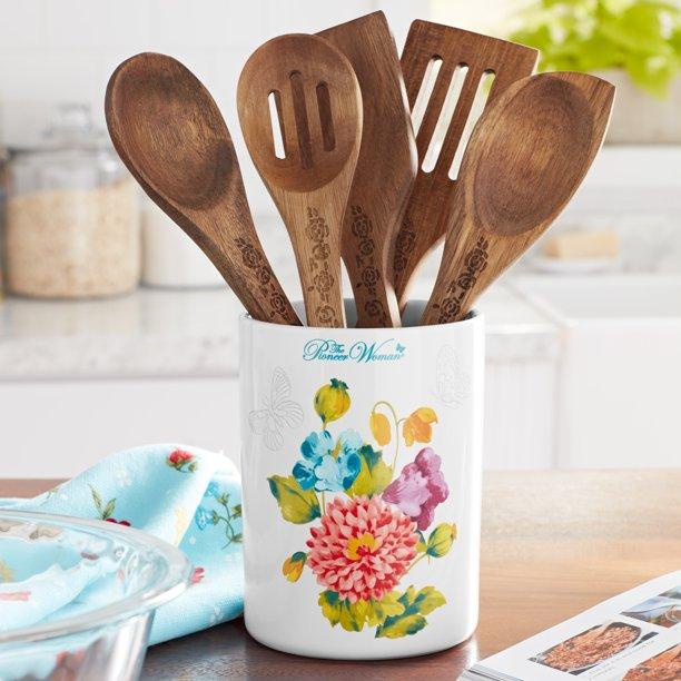 100% ORIGINAL The Pioneer Woman Utensil Crock, Blooming Bouquet, 6 ...