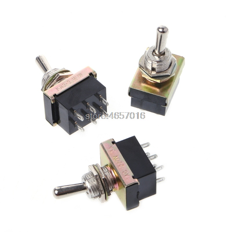 Interruptor de palanca AC 220V 3A DPDT, 3 posicion, 6 pin, negro