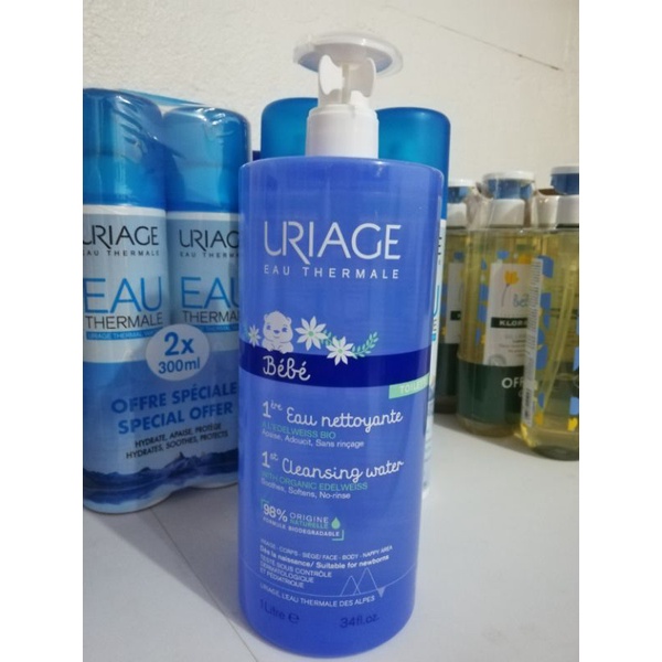URIAGE BABY 1ST CLEANSING WATER WITH ORGANIC EDELWEISS - NO RINSE 1 LITER