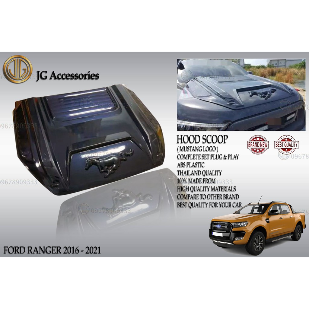 FORD RANGER T7 2016 - 2021 HOOD SCOOP / HOOD BONNET BLACK MUSTANG LOGO ...