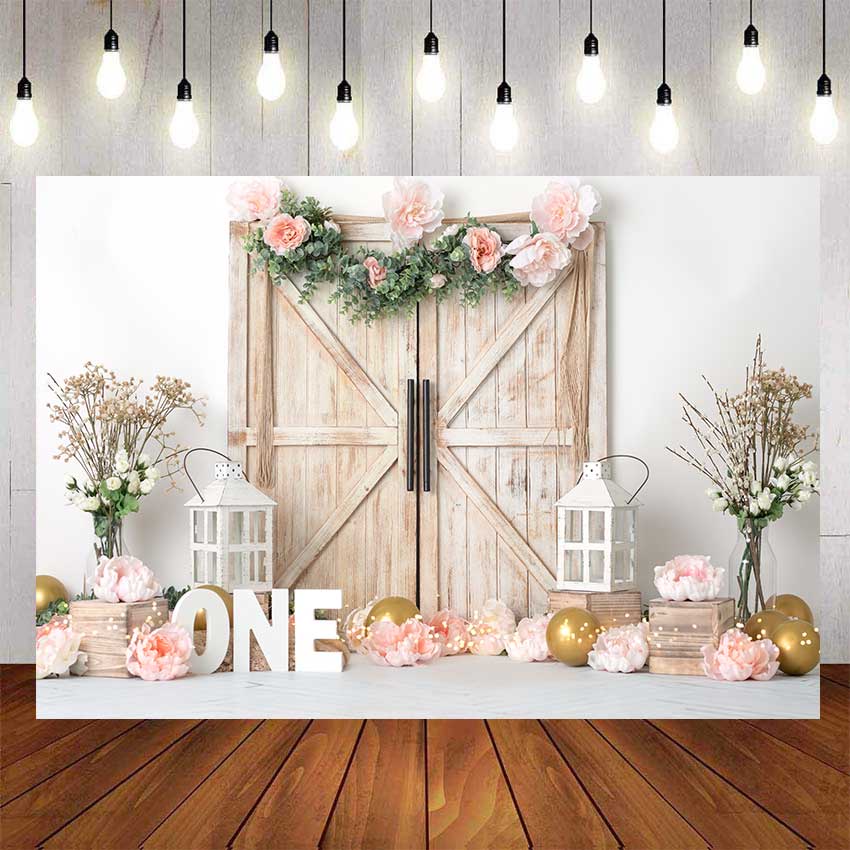Rustic Floral Birthday Backdrop For Photography Baby Shower Kids