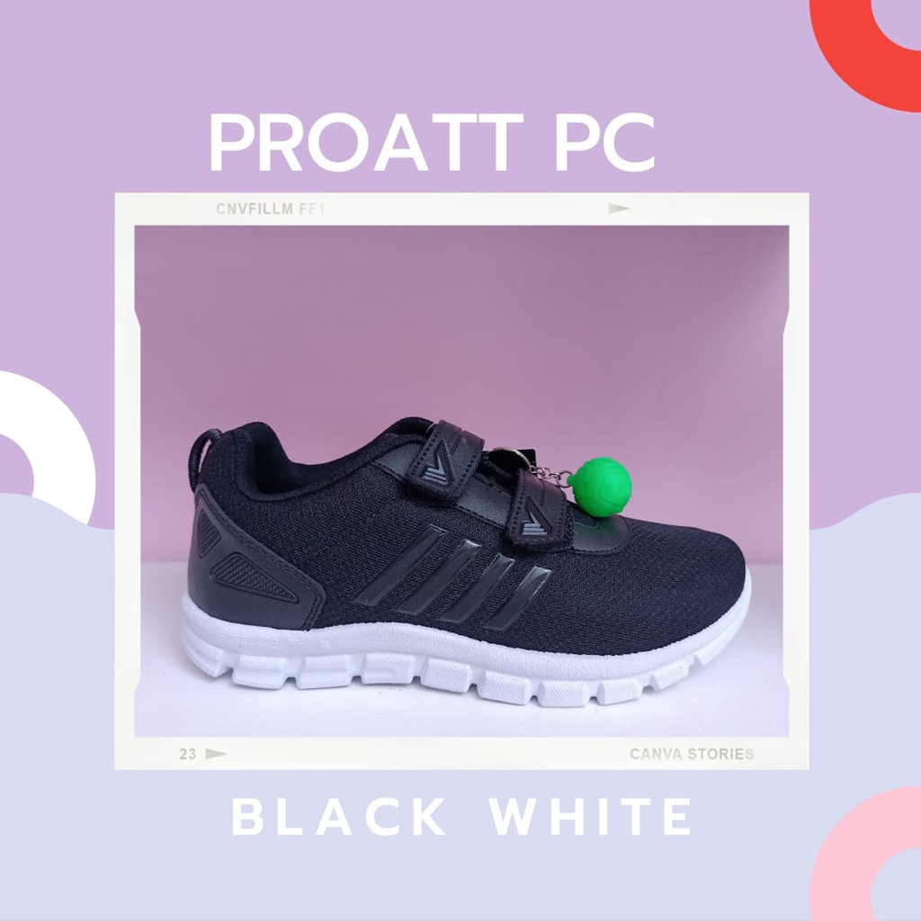 HITAM PUTIH Proatt PC Children's School Shoes Black/White | Shopee ...
