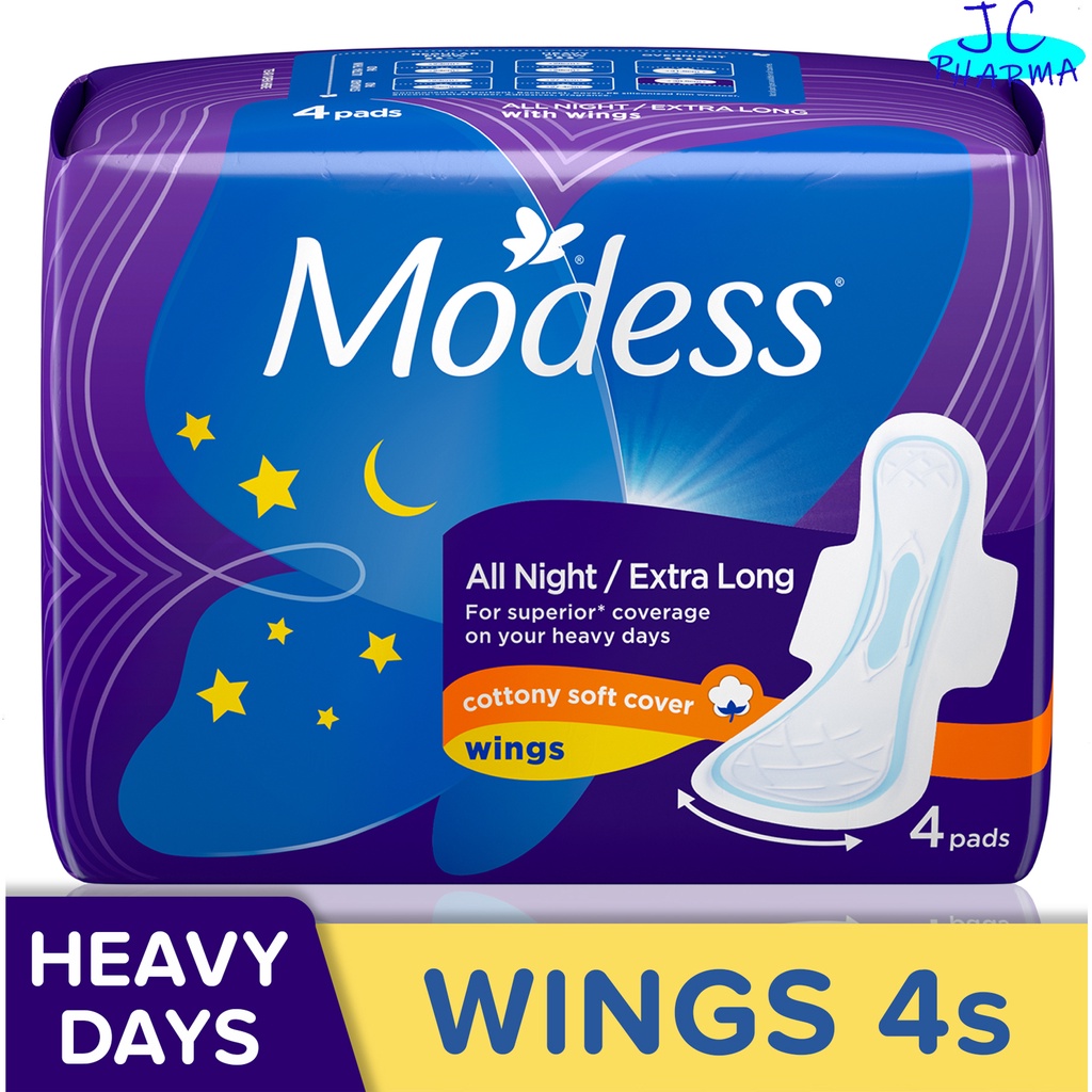Authentic MODESS Sanitary Napkin All Night with Wings ( 4 pads