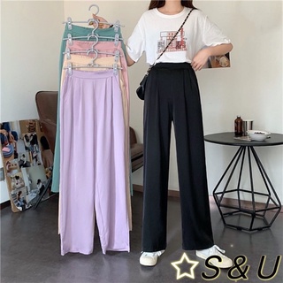 S & U Suit pants high waist slimming elastic waist vertical leg pants  women's trousers