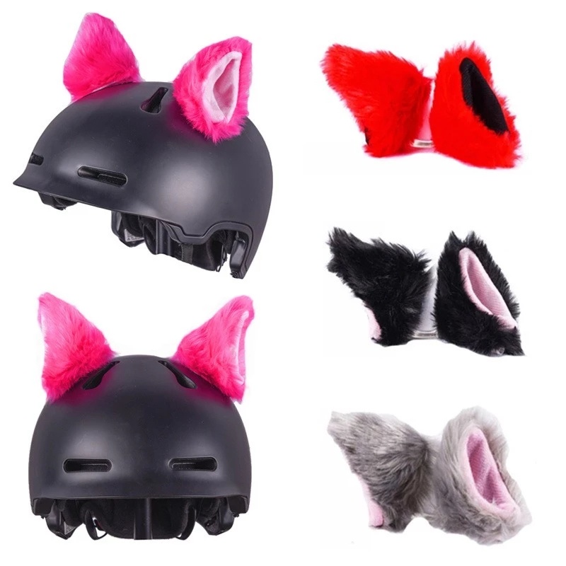 thumbnail image 2 of 2 Pcs Plush Cat Ears For Helmet Cute Animal Ears Helmet Decorations Helmet Accessories For Snowboarding Cycling Skiing Black 2 of 12