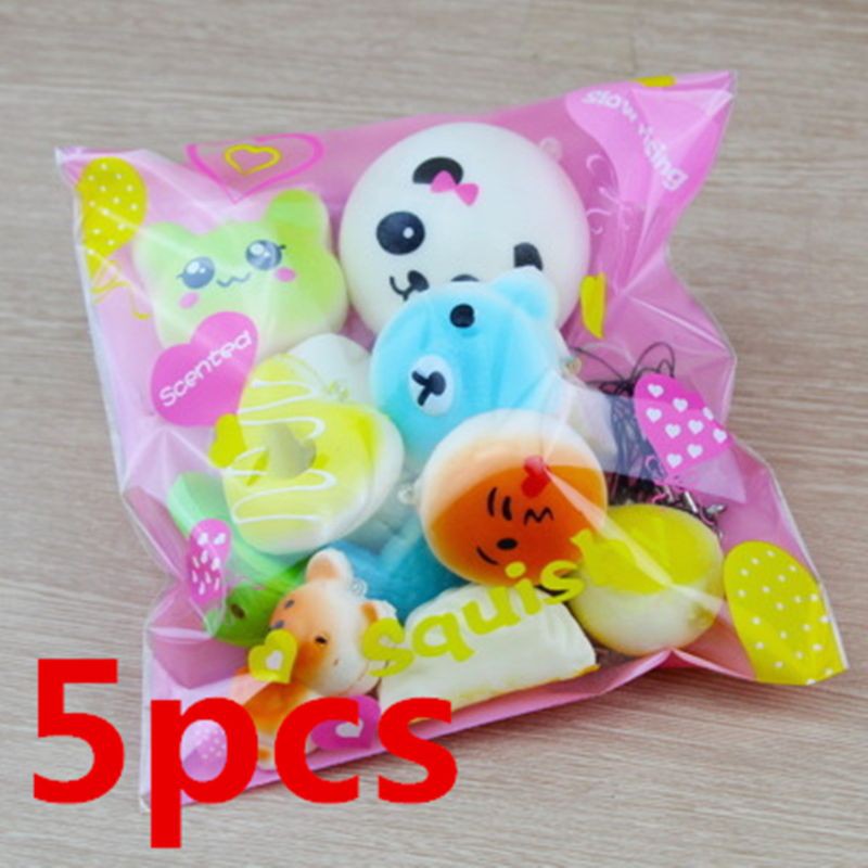New 5 Pcs Squishy Cake Panda Bread Donut Keychain Slow Rising Squishy ...
