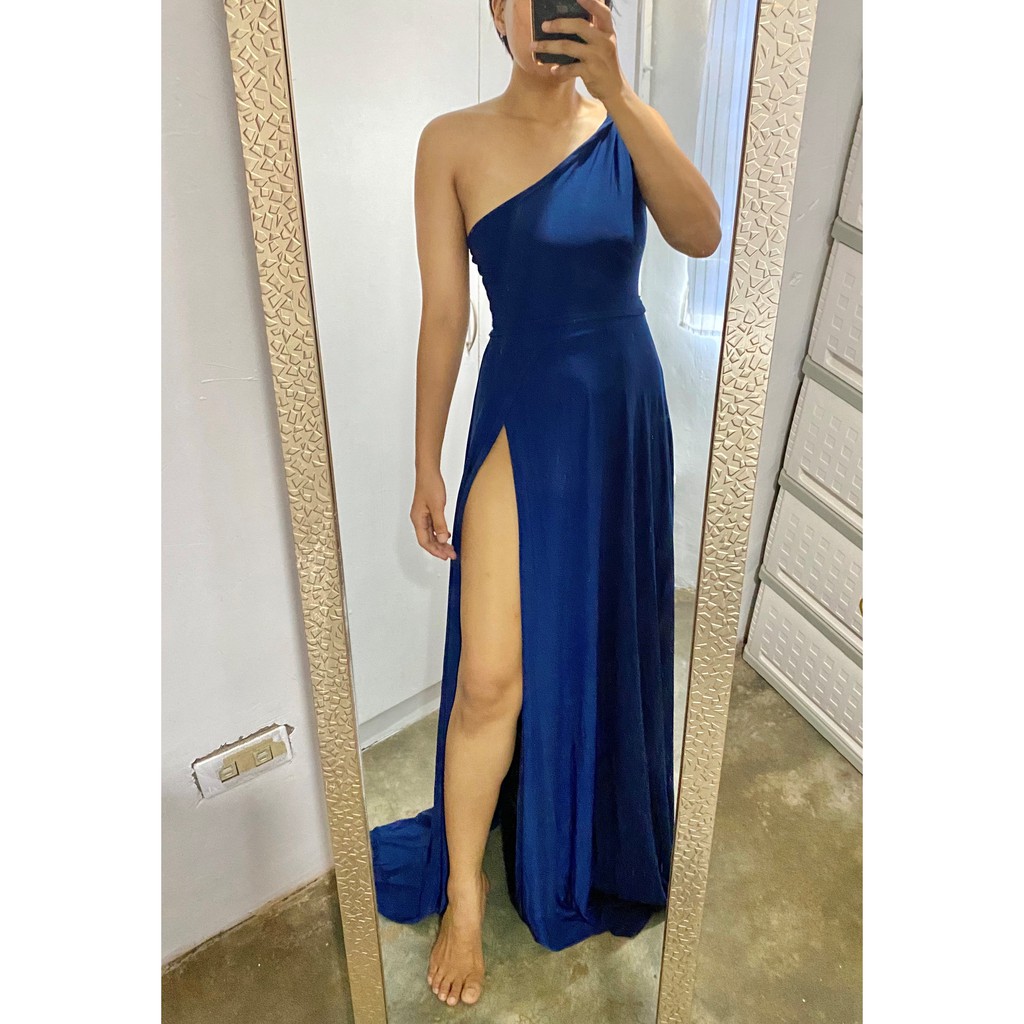 Brand New with Tag Navy Blue Venus-cut Gown with High Slit