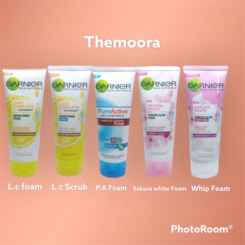 Garnier Facial Foam Scrub Light Complete, Sakura White, Sakura Whip Foam, Pure Active 100ml
