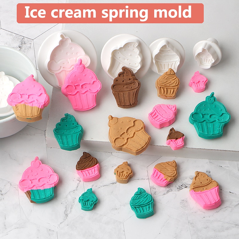 4pcs Ice Cream Cake Cookie Plunger Cutter Fondant Gum Paste Cupcake