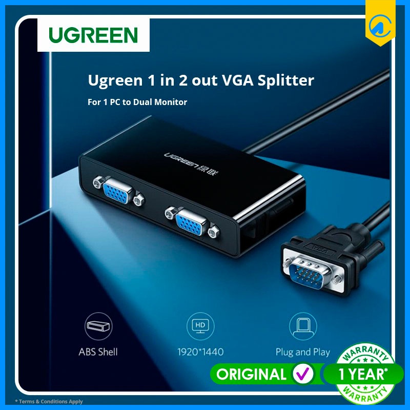 Ugreen 40254 VGA Splitter VGA 1 Male to 2 Female Black | Shopee Philippines