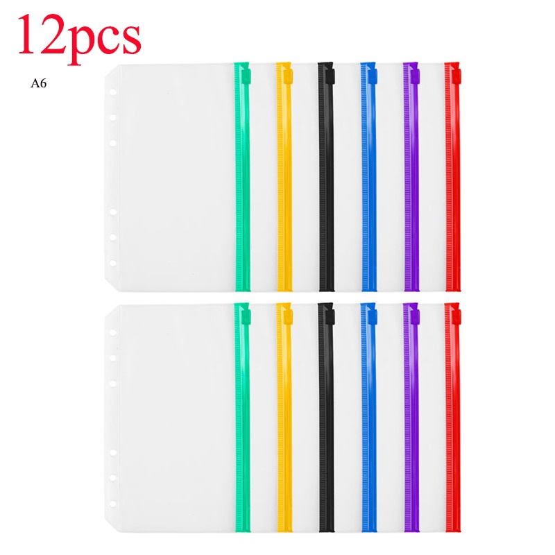 Binder Pouch Zipper Folders Filing Bags Loose Leaf 12pcs A6 106x170mm