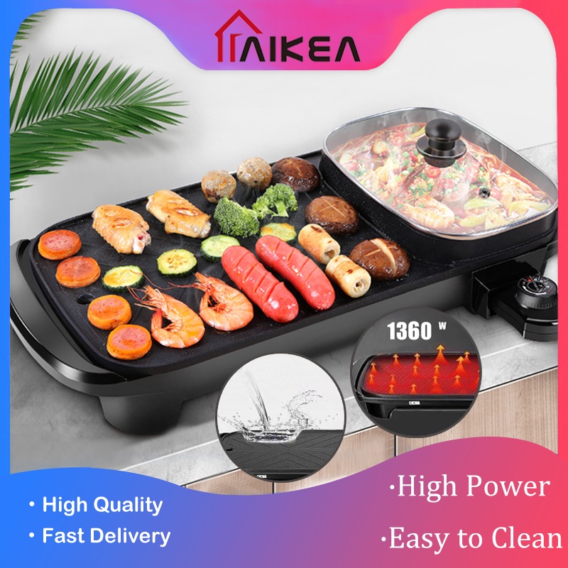 Korean BBQ Grill Electric Griddle Grill Teppanyaki BBQ Hot Plate Camping,  Non Stick, Adjustable Temperature Pan Multi - Purpose Pot [Energy Class