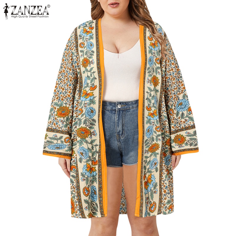 ZANZEA Women Casual National Bohemian Flare Sleeve Loose Cardigan Shopee Philippines