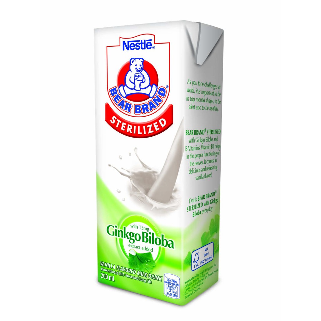 Bear Brand Sterilized UHT Milk with Ginkgo Biloba 200ml Shopee