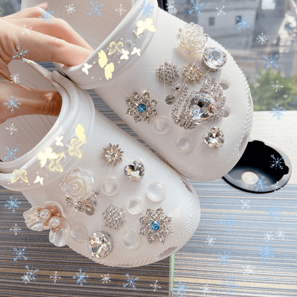 21pcs Diamond Swan croc Shoe Charms croc Men's and Women's jibz Shoe