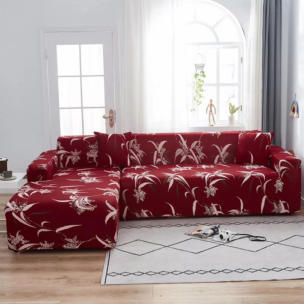 Sheleep Red Color Sofa Cover 1/2/3/4 Seater Sofa Cover Stretchable