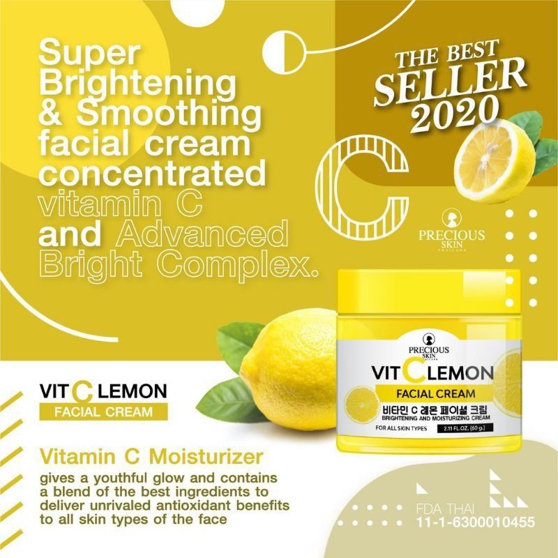 VITAMIN C LEMON BRIGHTENING & MOISTURIZING FACIAL CREAM 60G by PRECIOUS