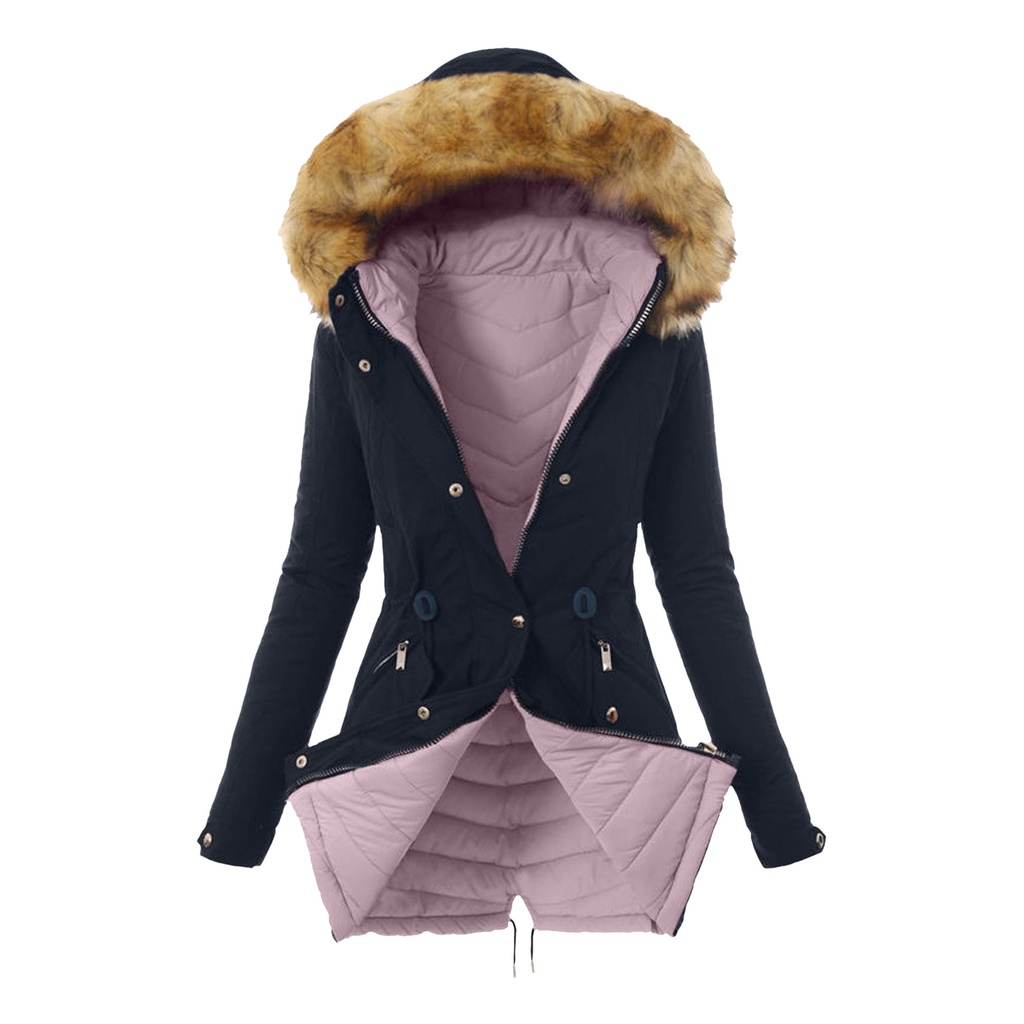 Thick Fur' Outwear Hooded Women's Jacket Winter Coat Trench Lined ...