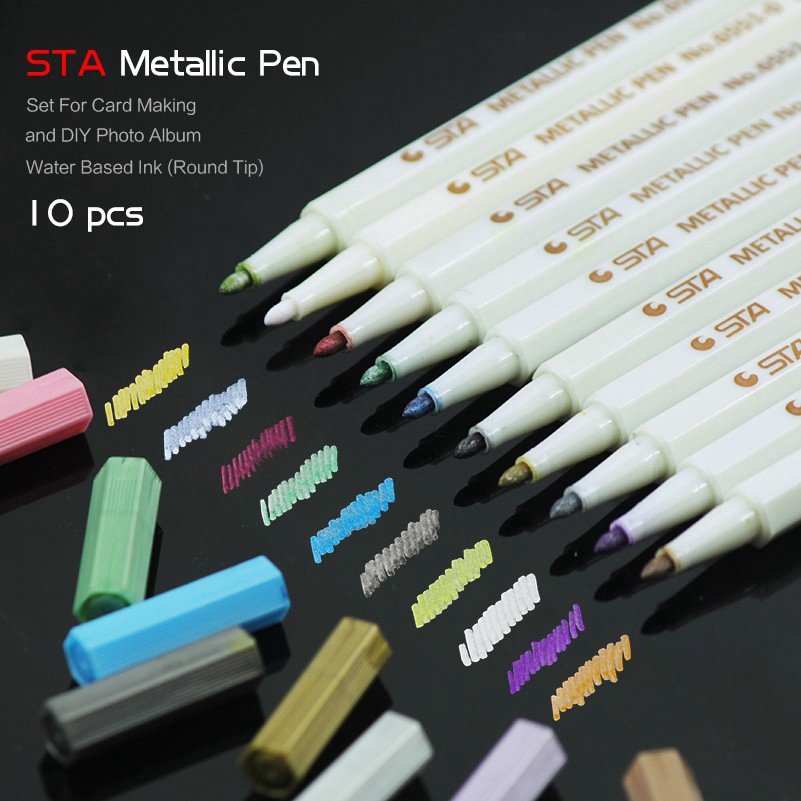 10 Pcs STA Colour Metallic Maker Pens colour pen for Scrapbooking Gabarit