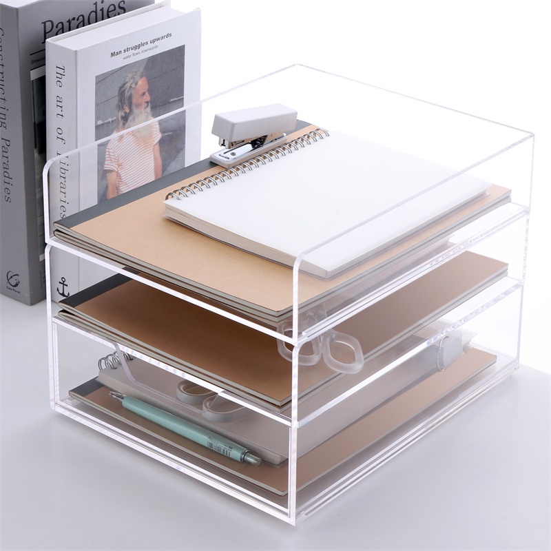 File Tray With Drawer Acrylic Inbox + Drawer Organizer, Color Tray Set