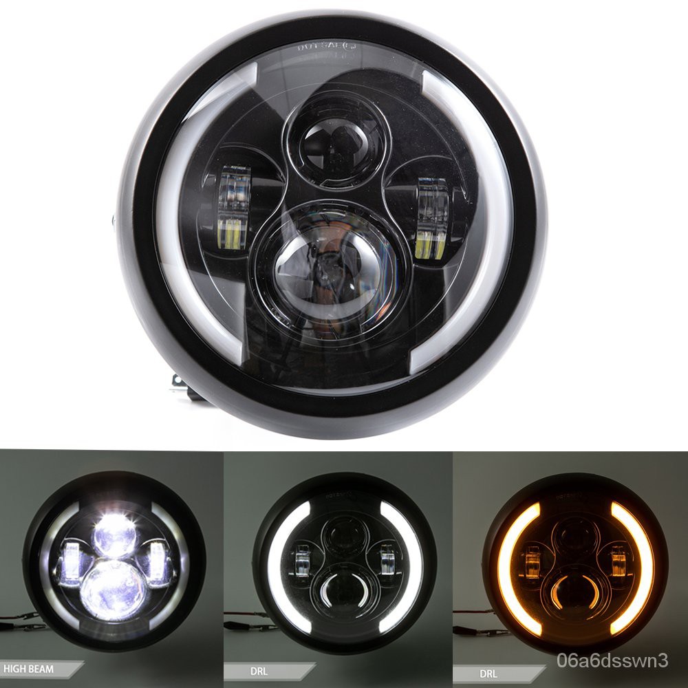 JK Motorcycle Headlight LED Black Headlamp High Low Beam DRL Light For ...