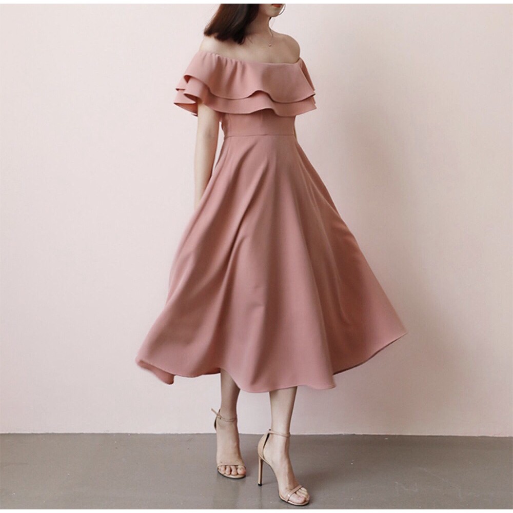 Off shoulder dress pastel color sale