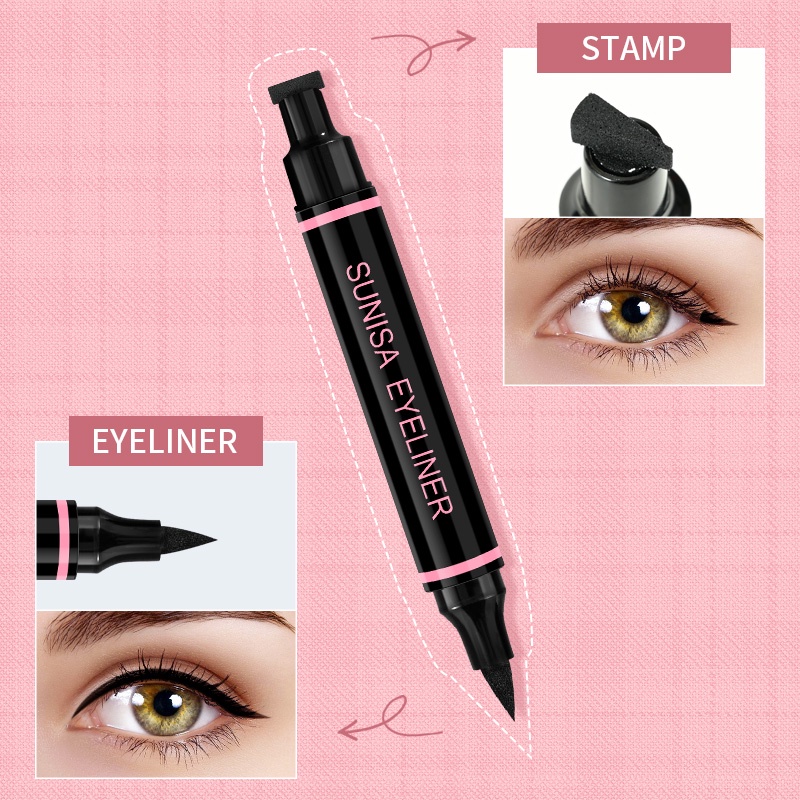 Sunisa 1pcs Double Head Waterproof Eyeliner Pen Cat Eye Winged Eye Eyeliner Cosmetic Seal Stamp 