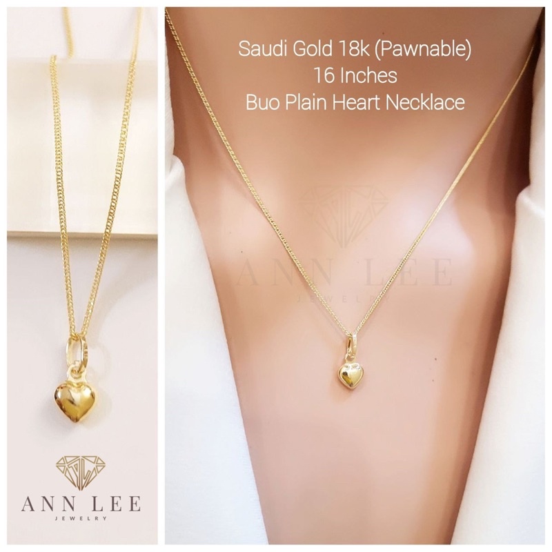 Pawnable Real Saudi Gold 18k Minimalist Affordable Buo Heart Necklace ...