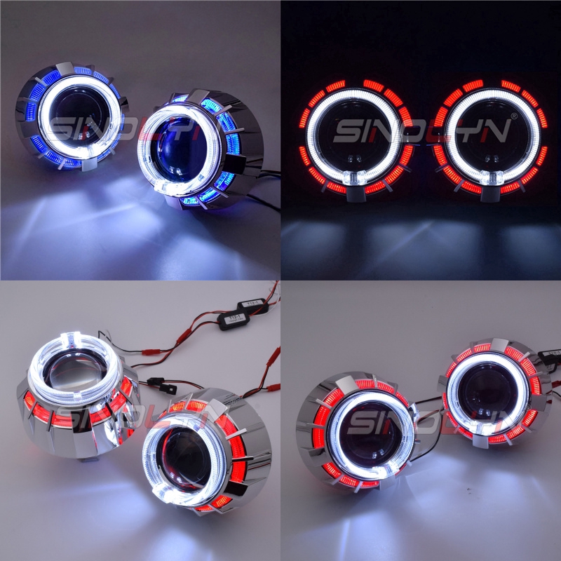 Sinolyn HID Bixenon Projector Headlight Lens Double LED Angel Eyes Lens ...