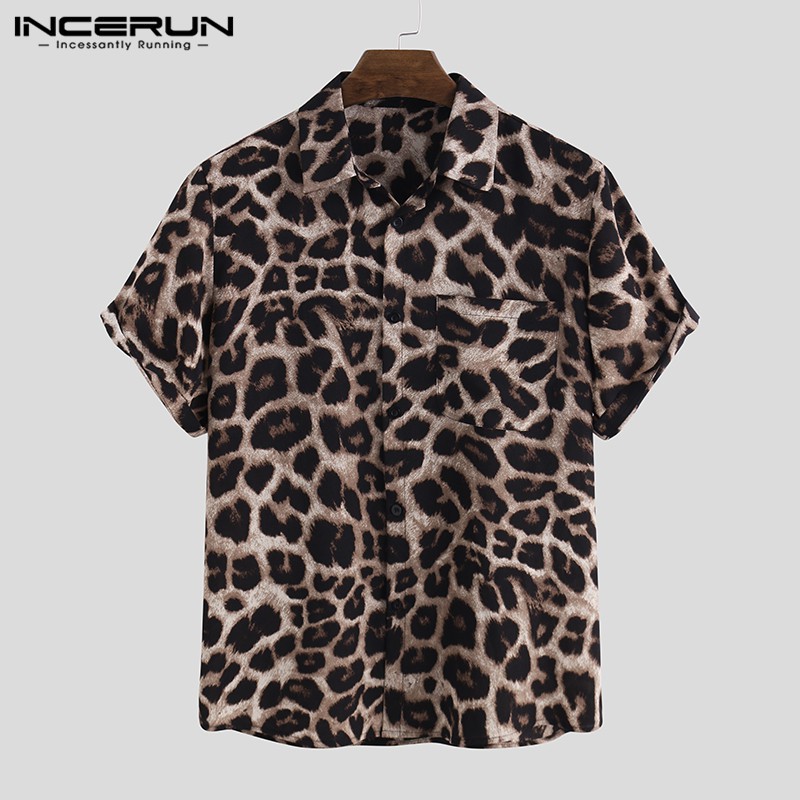 INCERUN Men Leopard Print Button Front Shirt | Shopee Philippines
