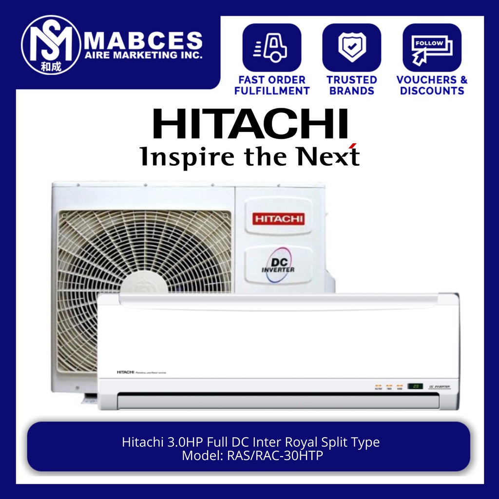 Hitachi 3HP Royal Wall Mounted Split Type Full DC Inverter Aircon RAS ...