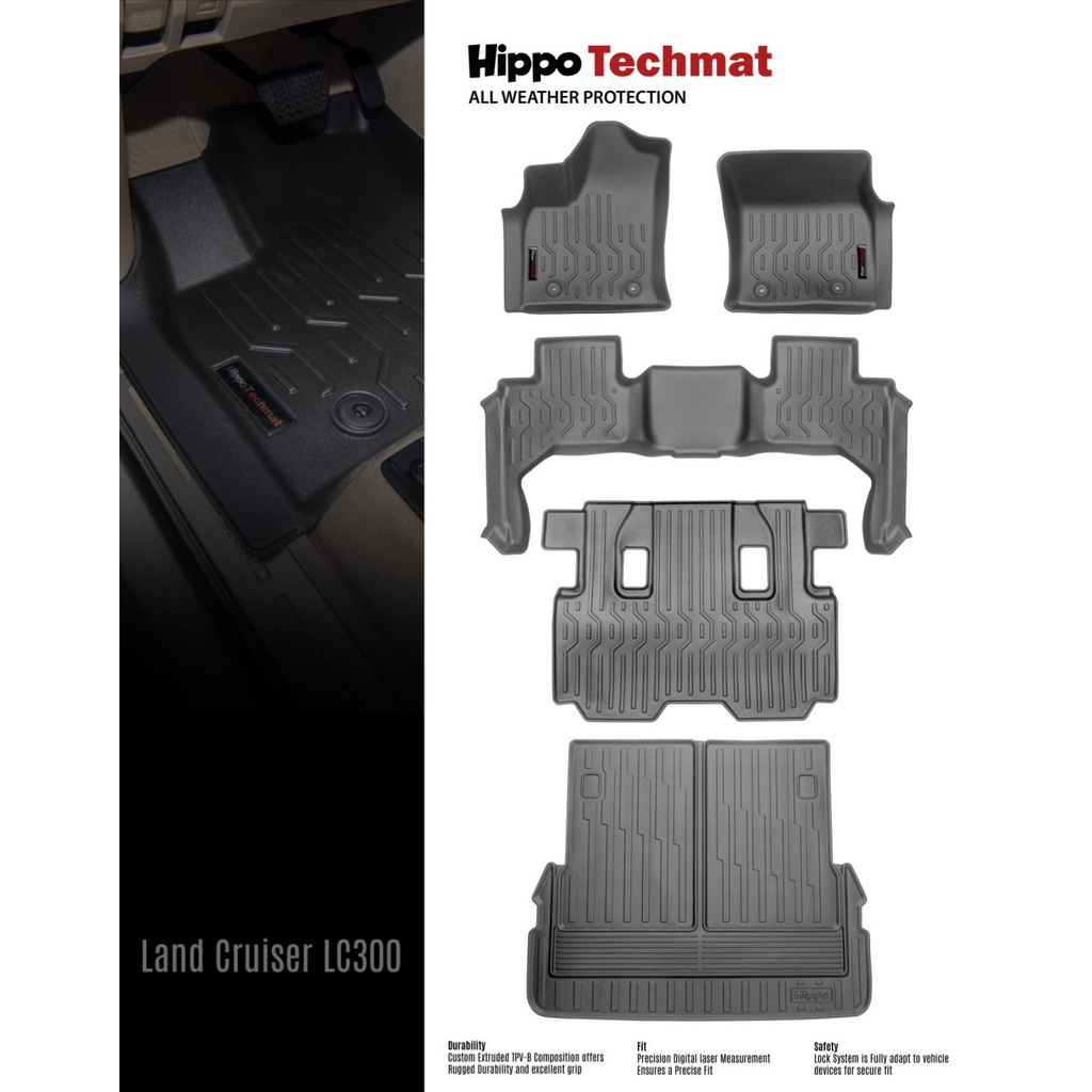 Landcruiser LC300 2021 to 2024 Hippo matting Thailand made 1s3rd row + Cargo Tray ( Land