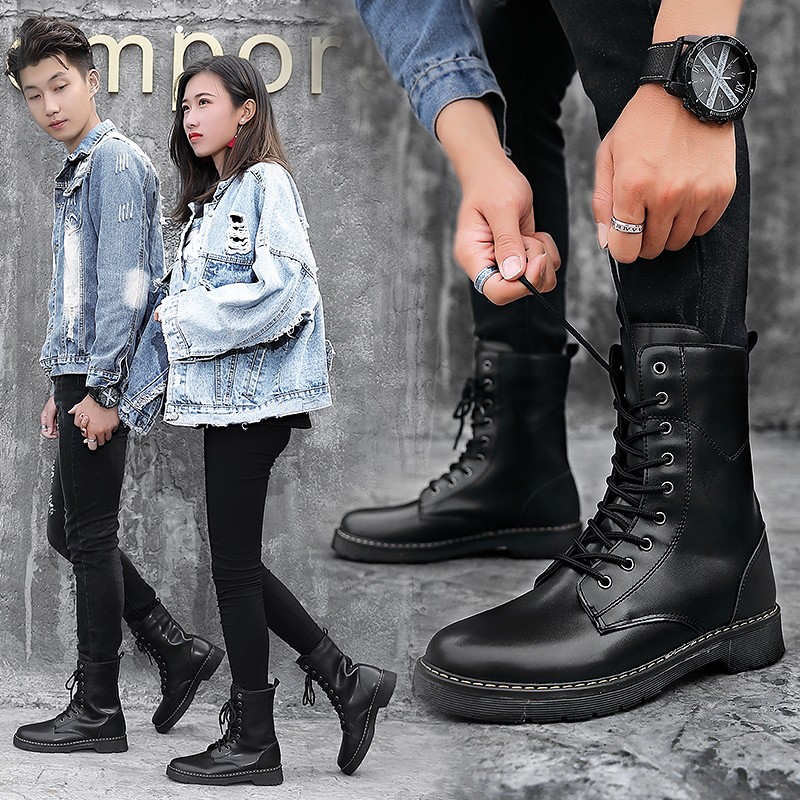 Boots For Couple Mid calf Boots Men s Martin Boots Leather High Cut Shoes Woman High Boots Winter Shopee Philippines