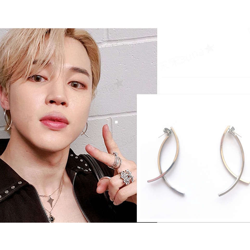 Kpop BTS JIMIN Stud Earrings Versatile Front and Back Cross Sterling Earrings Shopee Philippines