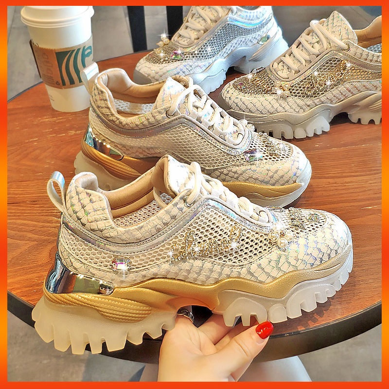 👟 Rhinestones-Embellished Breathable Mesh Sneakers – Sparkle Design, Airy Comfort & Grippy Soles ✨