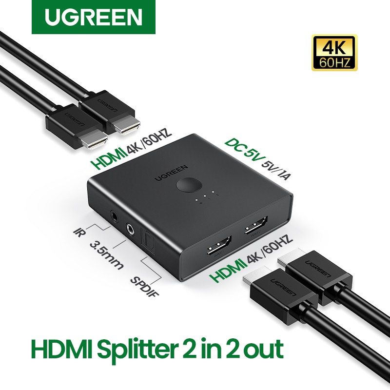 UGREEN HDMI Splitter 2 In 2 Out for Xiaomi Xbox 4K/60Hz HDMI Switch Splitter 2 In 4 Out with IR Controller | Shopee Philippines