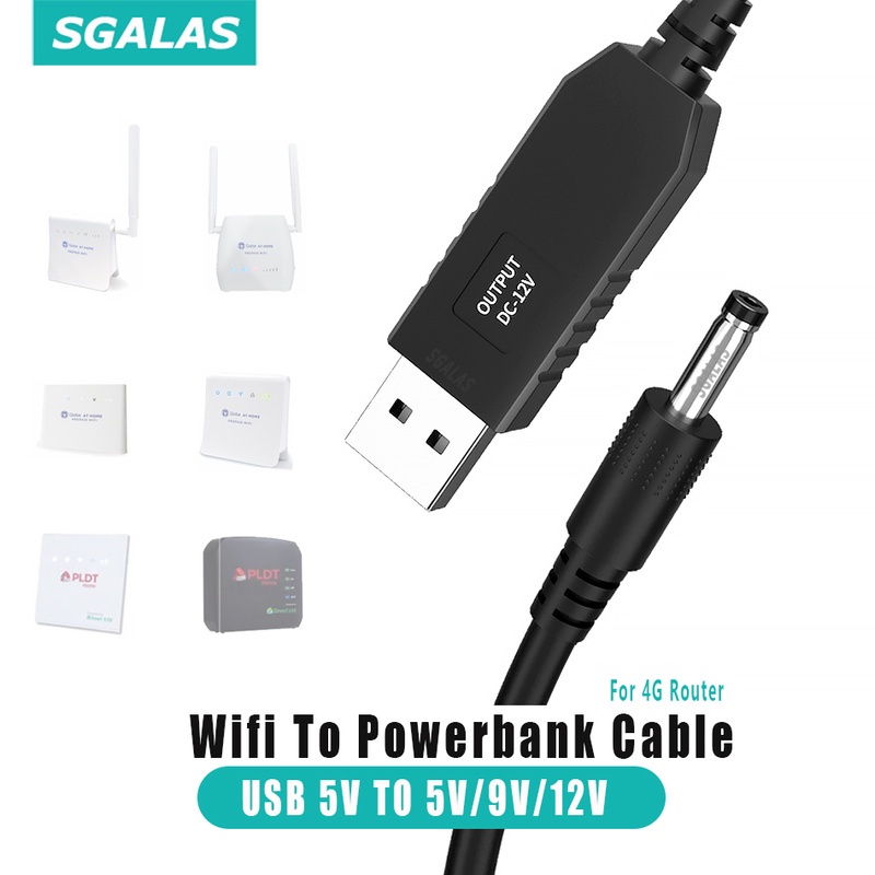 SGALAS WiFi Connector to Powerbank Cable USB 5V to 12V USB Cable Boost ...