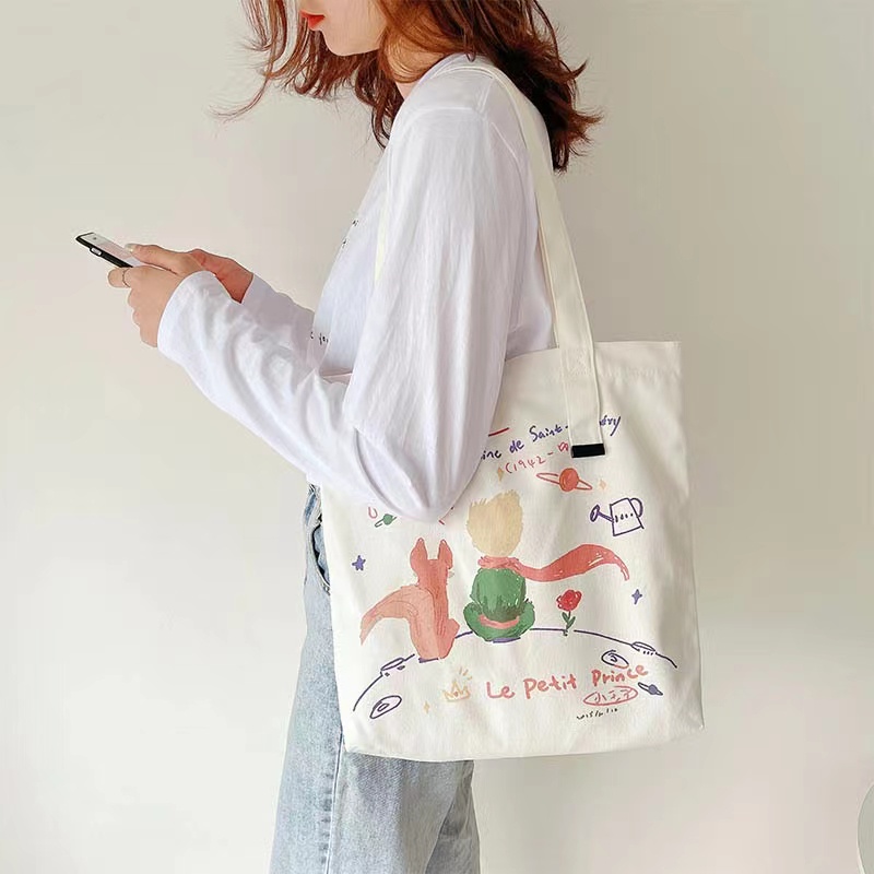 Canvas Tote Bag Fashion Single Shoulder Bag with Zipper Printed