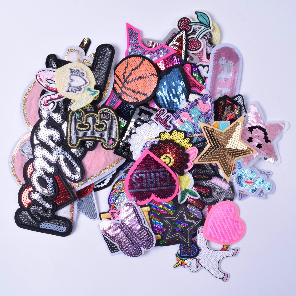 30 Pcs/Lot Sequin Patches Iron on for Jacket Jeans Backpack Stickers ...