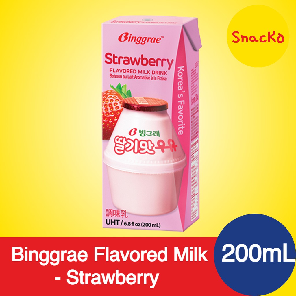 Binggrae Strawberry Flavored Milk 200mL Korea's Favorite Milk