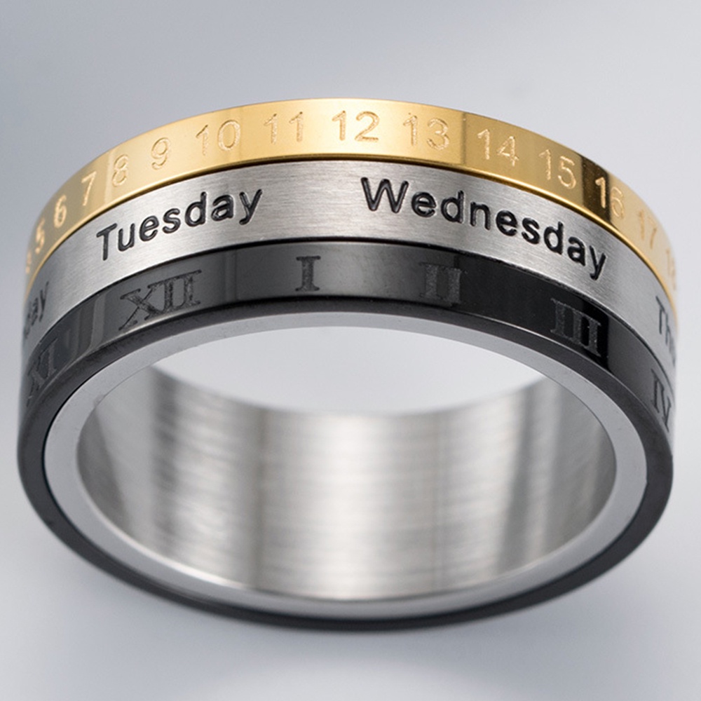 Men's Roman Numerals Date Calendar Time Ring For Rotatable Week Finger ...