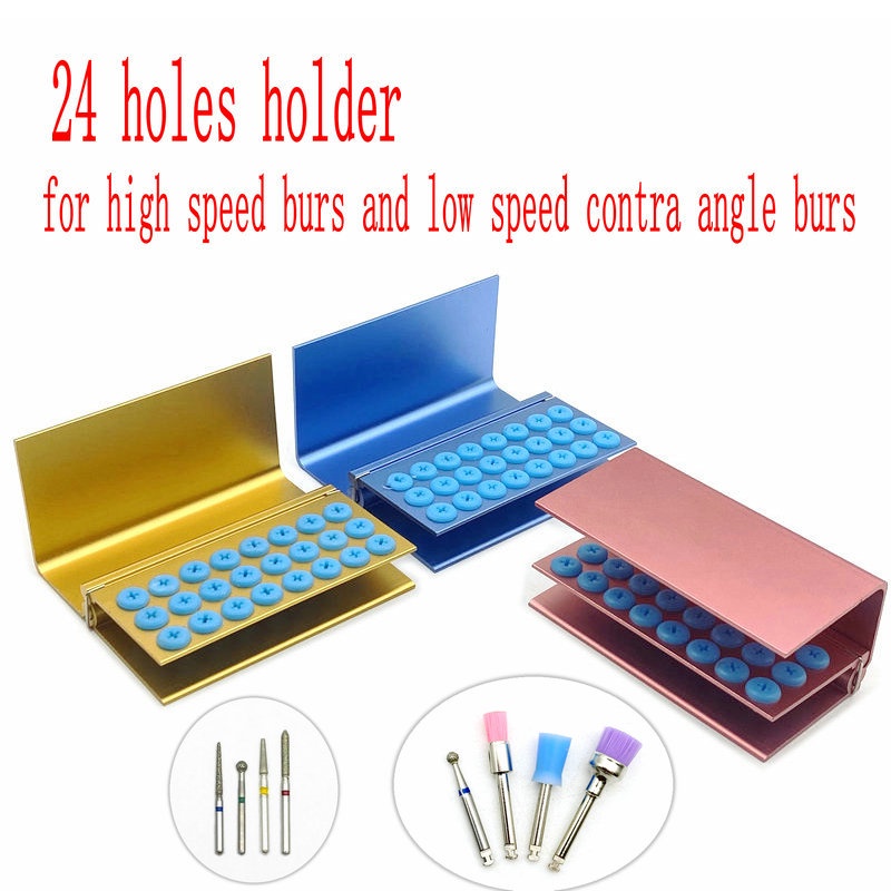 24Holes Dental Burs Holder Block Case for High Speed Burs& Low Speed