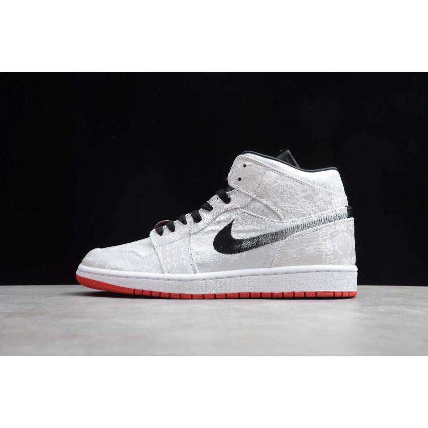 ✢☸Air Jordan 1 Mid By Edison Chen White Black Red CU2804-100