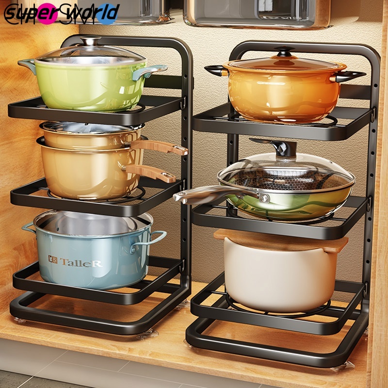 Kitchen Pan Organizer Pot Rack Lid Holder Cookware Adjustable Under