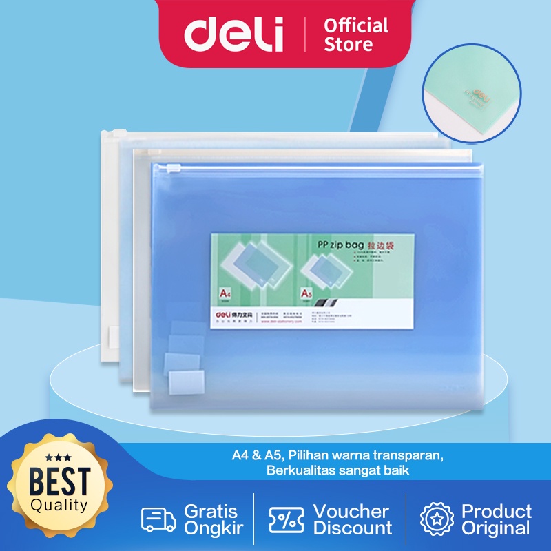 Deli Zipper Storage Bag / Zipper Travel Pouch / Plastic Ziplock A4 A5