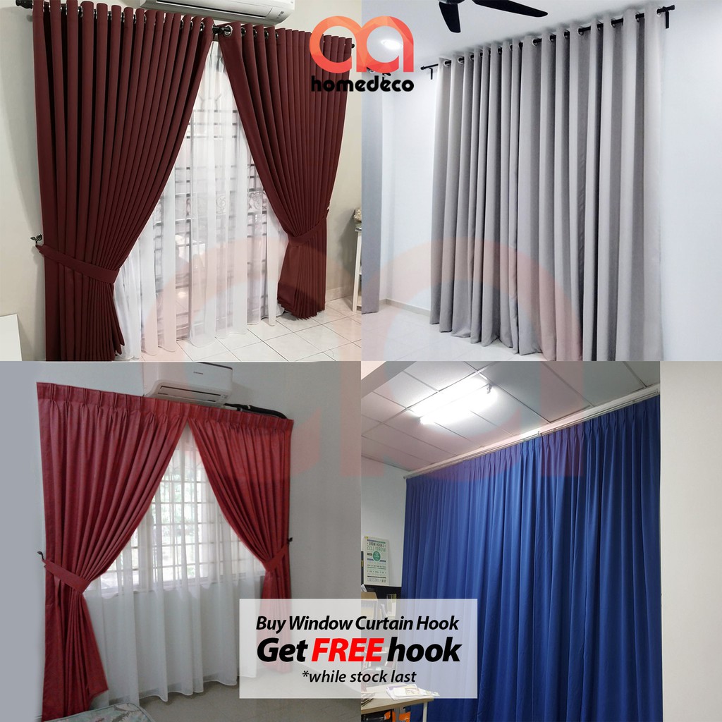 RAYA Langsir EYELET/ HOOK Curtain Tebal Bedroom Window Kitchen Modern ...
