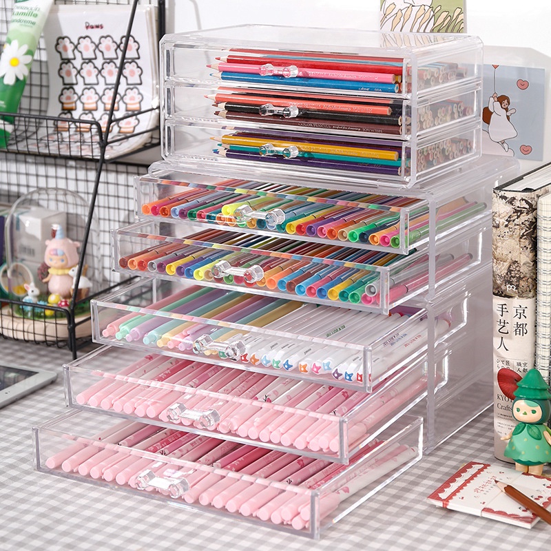 Acrylic Pen Holder Student Desktop Drawer Storage Box For