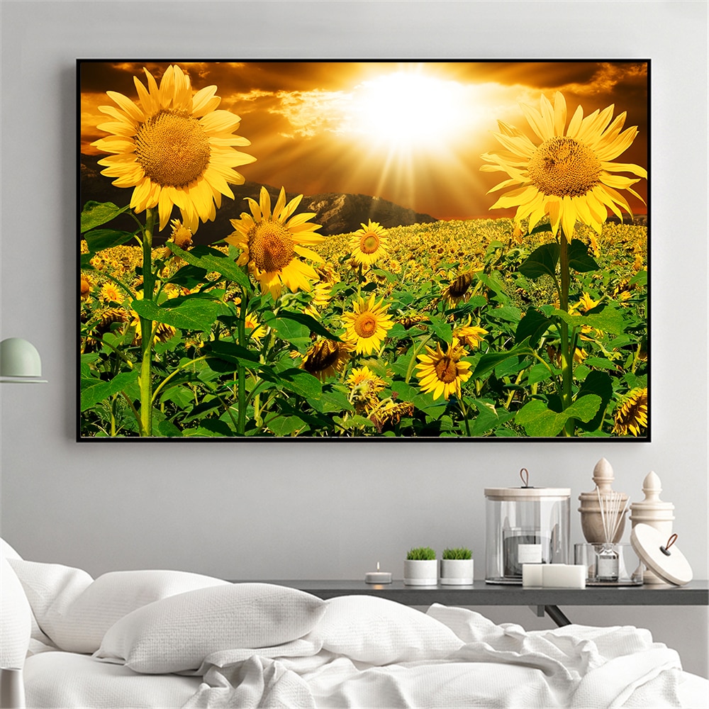 Sunflower Canvas Painting Rustic Home Decor Wall Pictures for Living ...