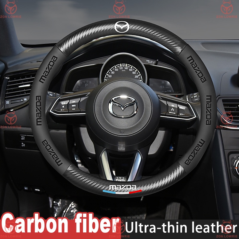 Mazda Car Steering Wheel Cover Carbon fiber Leather Type 38cm Carbon