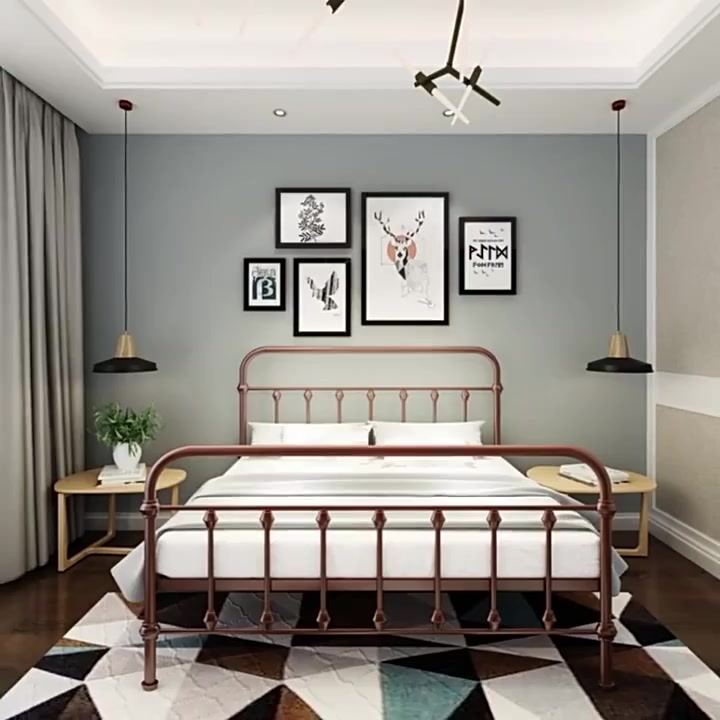 High load-bearing iron bed single bed frame double bed frame queen size ...